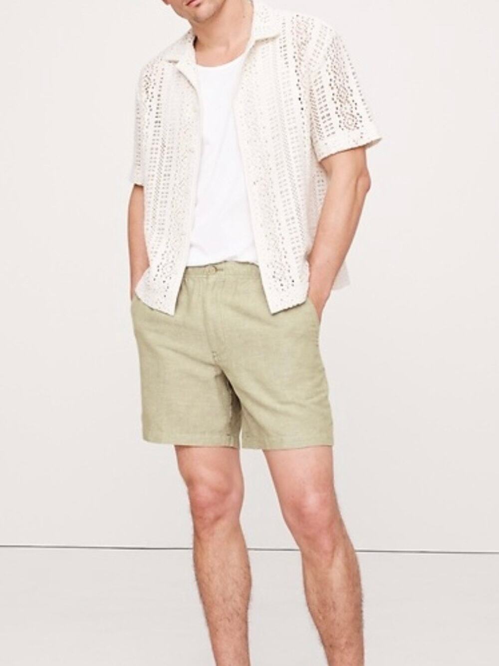 Banana Republic Men's 7” Linen Cotton Pull on Short Natural Beige L NEW